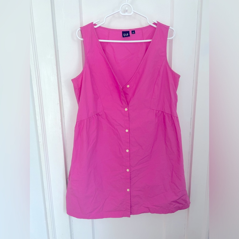 GAP V-Neck Button-Front Pink Poplin Babydoll Dress